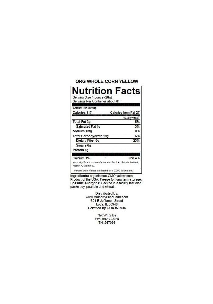 Mulberry Lane Farms Whole Yellow Corn 5 Pounds, USDA Certified Organic, Non-GMO, Product of USA - Image 2